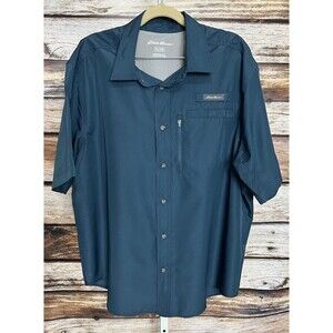 Eddie Bauer Short Sleeve Tech Woven Teal Fishing Vented Shirt Men's Size XL